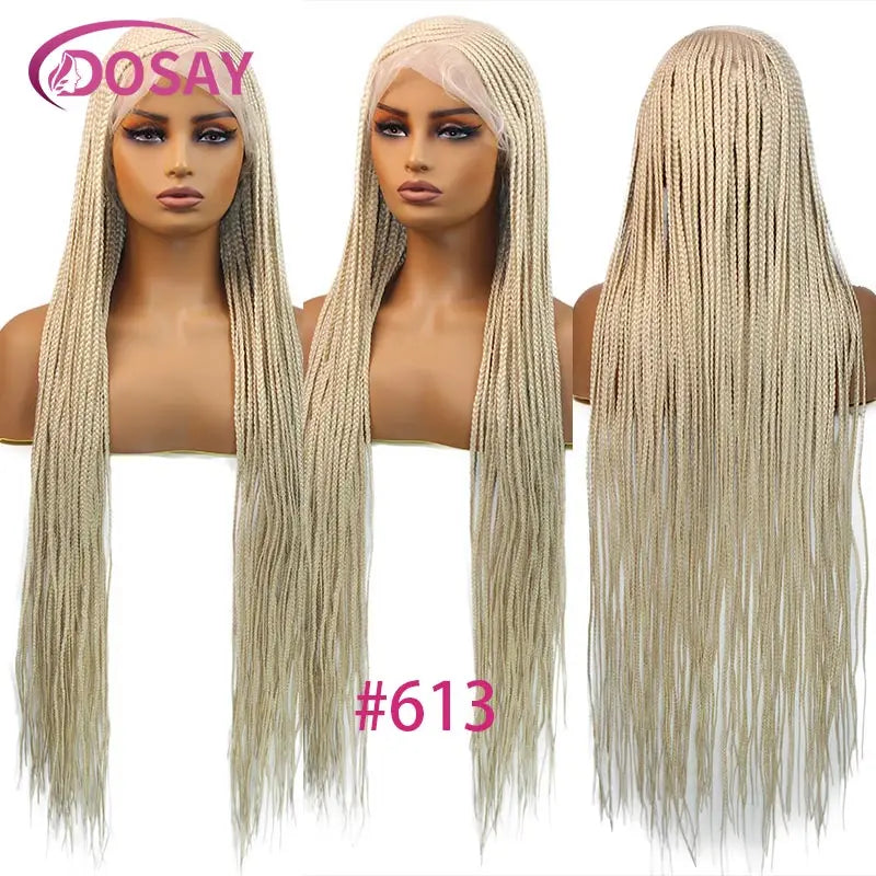 Synthetic Full Lace Front Wig Cornrow Double Braided Wigs For Black Women Box Side Part Braided Lace Wig Faux Locs Braids Wigs Luxegan