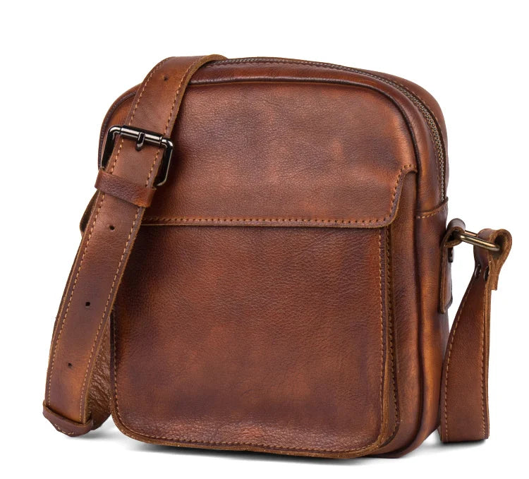 Retro Casual Joker Leather Messenger | Genuine Leather Vertical Shoulder Bag | Small Commuter Tide Bag with Baotou Design (Model 7348) Luxegan