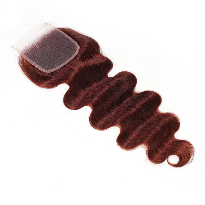 Grade 12A Reddish Brown Brazilian Body Wave Hair System | Autumn-Inspired Copper Tone 3 Bundles Pack | Professional 4x4 Transparent Lace Closure | Premium Remy Human Hair Weft Collection for Full-Volume Custom Installs Luxegan