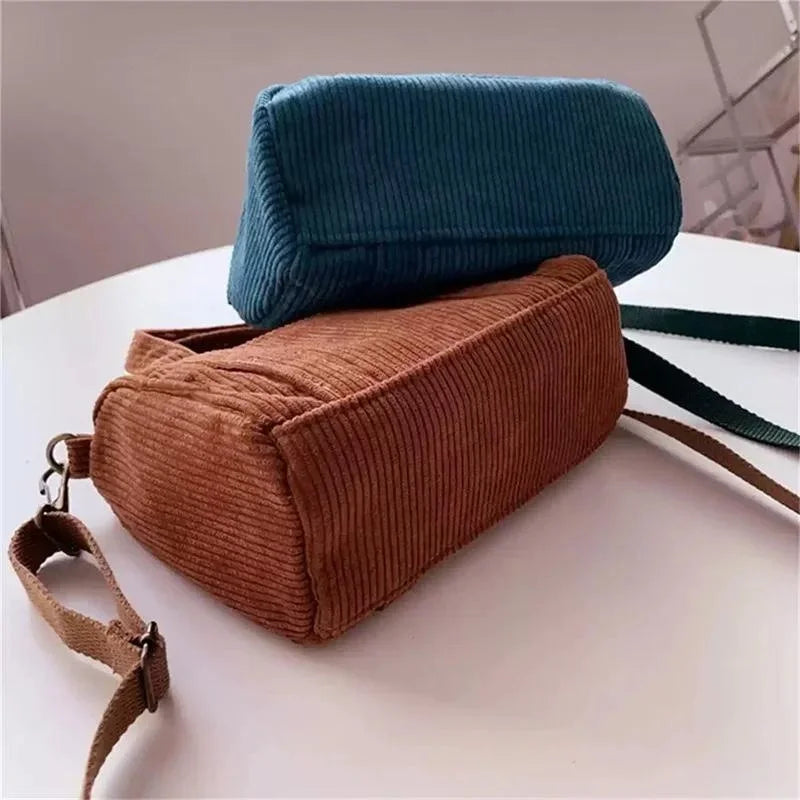 Mini Corduroy Shoulder Bag for Women & Girls | Casual Square Canvas Handbag Zipper Tote & Crossbody Purse Luxegan