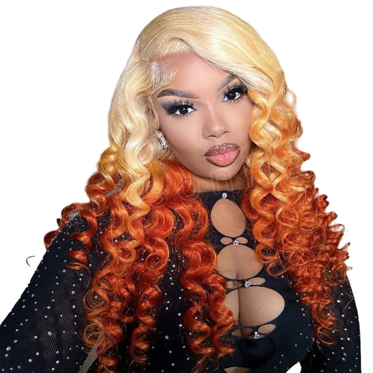 Ginger Orange Wear-and-Go Glueless Frontal Wig | Luxurious HD Highlight Colored Lace Front Wig | 13x6 Transparent Swiss Lace Deep Wave Brazilian Human Hair Wig for Women Luxegan
