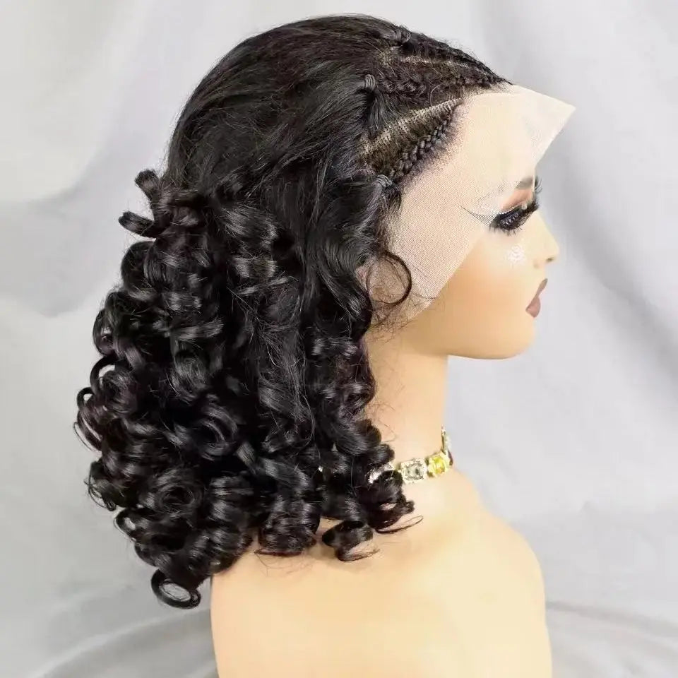 Natural Black Loose Wave Bob Remy Hair Wig with Braids