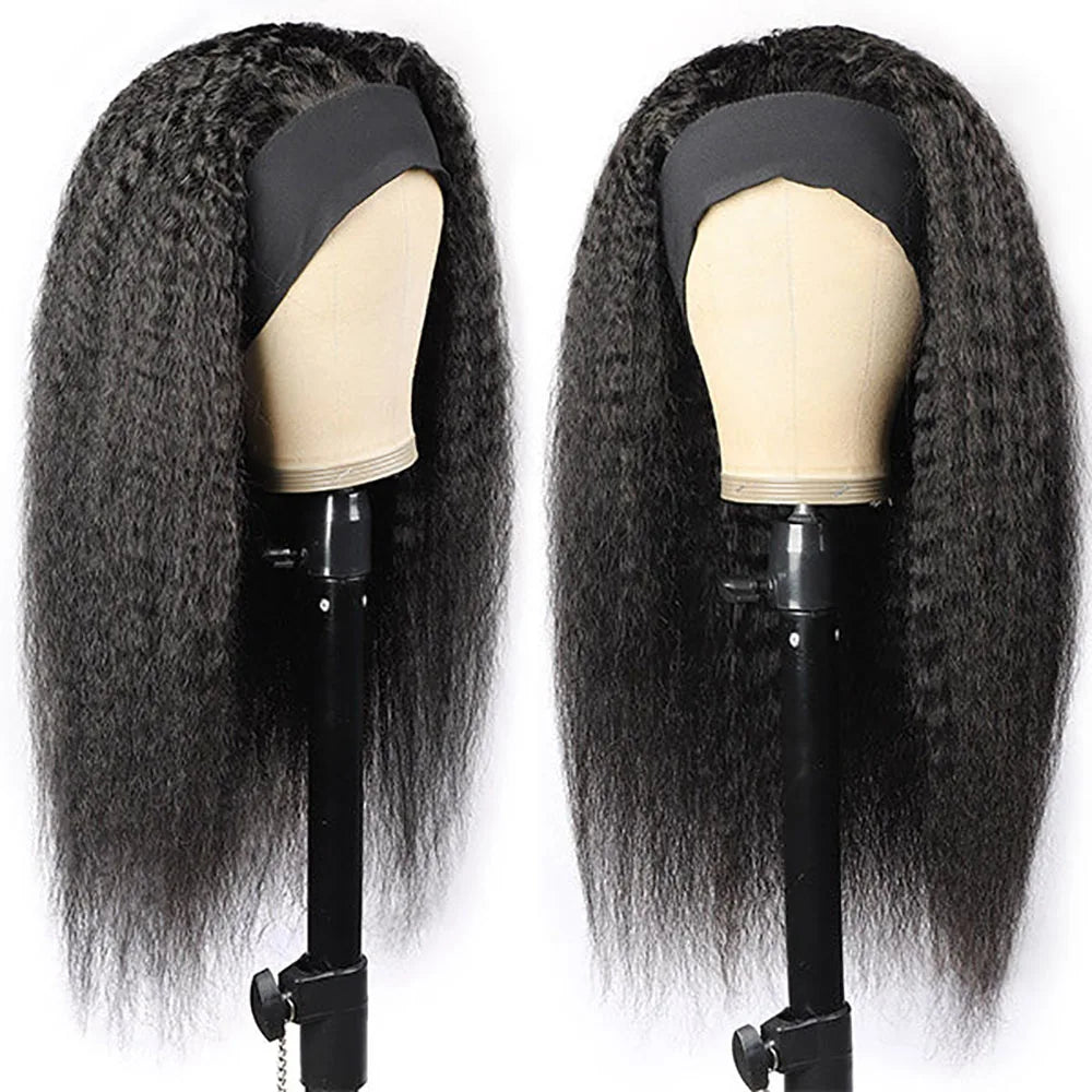 Kinky Straight Headband Wig | Sophisticated Brazilian Yaki Human Hair Silhouette | Elegant "Ready-To-Wear" Natural Color Hairpiece | "Dignified" Full Machine Made Remy Wig for Radiant Versatile Styling Luxegan