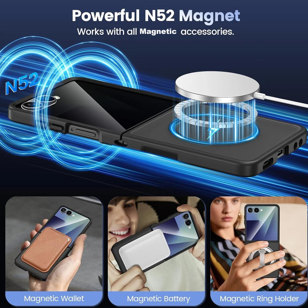 Funda Transparente Magnética para Teléfono Móvil UYUXIO para Samsung Galaxy Z Flip 7, Carcasas de Carga Inalámbrica, Cubierta Delgada Resistente con Imán