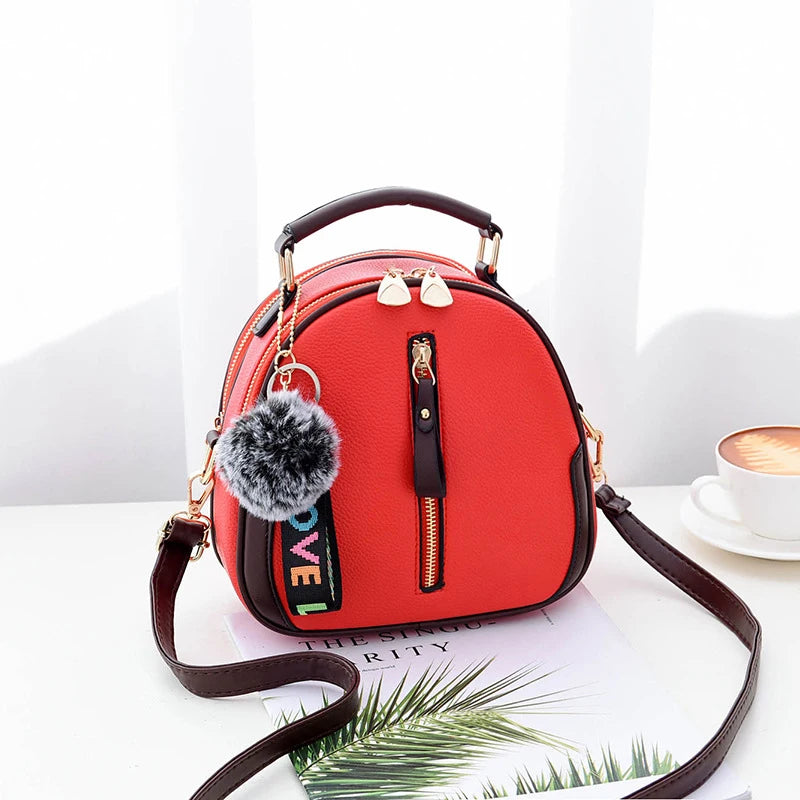 Luxury PU Leather Women's Small Tote Bag | Fashionable Fur Ball Pendant & Crossbody Bag Luxegan