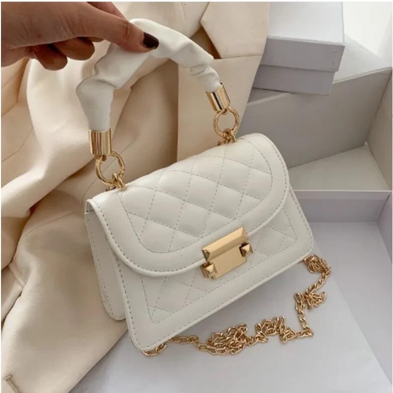 Fashion Grid Pattern Flap Crossbody Bag | Women's High Quality PU Leather Shoulder Bag with Buckle Wallet Detail (Square Shape) Luxegan