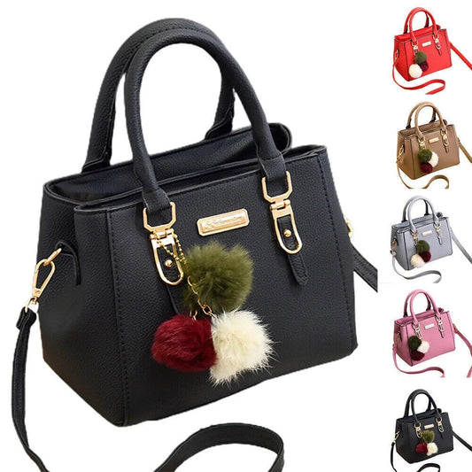 Vintage PU Leather Women's Handbag | Large Capacity Plush Tassel Shoulder Crossbody Messenger Bag (Tote Boston Style, Versatile) Luxegan