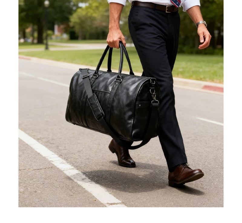 Premium 2-in-1 Convertible Travel Garment Bag | Waterproof PU Leather Weekender Duffle | Professional Business Suitcase with Shoe Compartment (Model APJ982) Luxegan