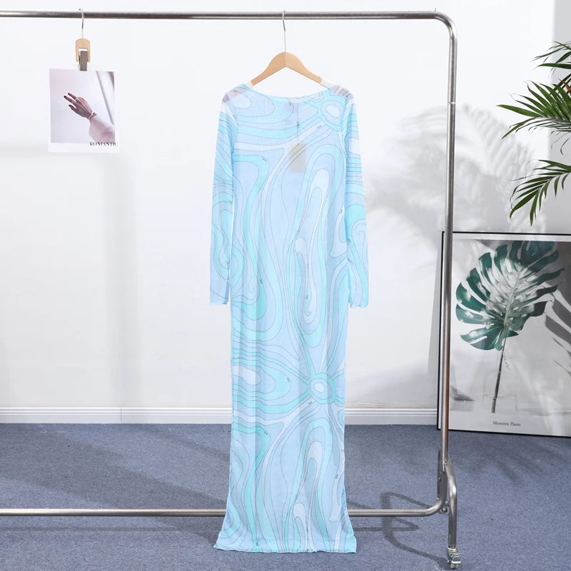 Print O-Neck Sleeveless Slim Fit Straight Midi Dress – Natural Waist, Cotton Blend, Spring/Summer Luxegan