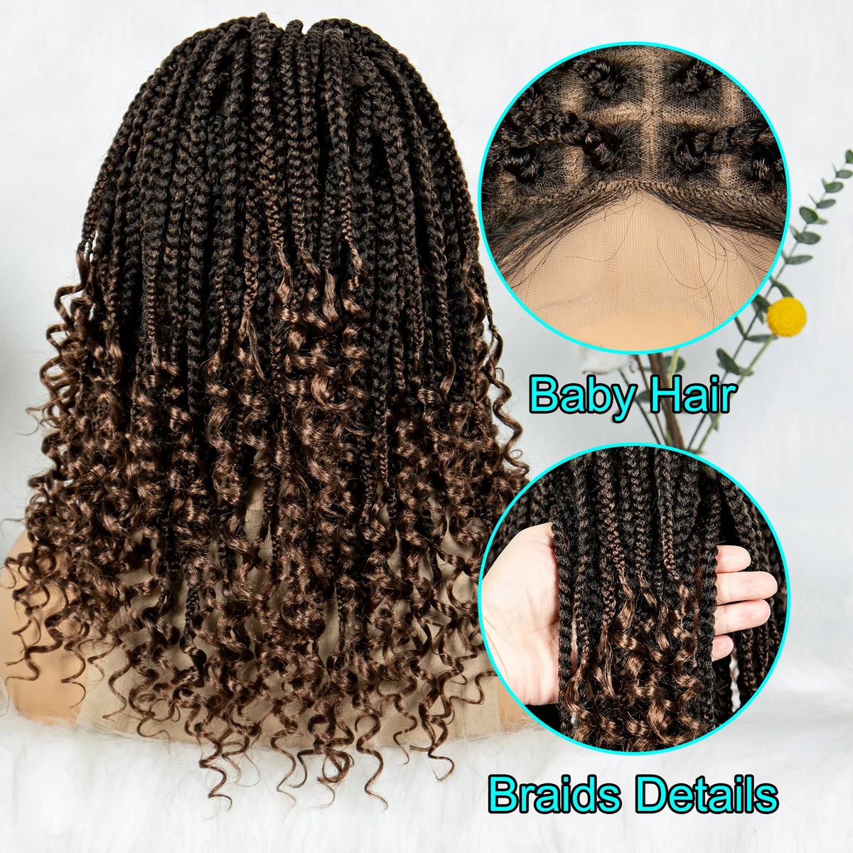 16 Inch Boho Knotless Box Braided Wig | Full Lace | Curly Ends