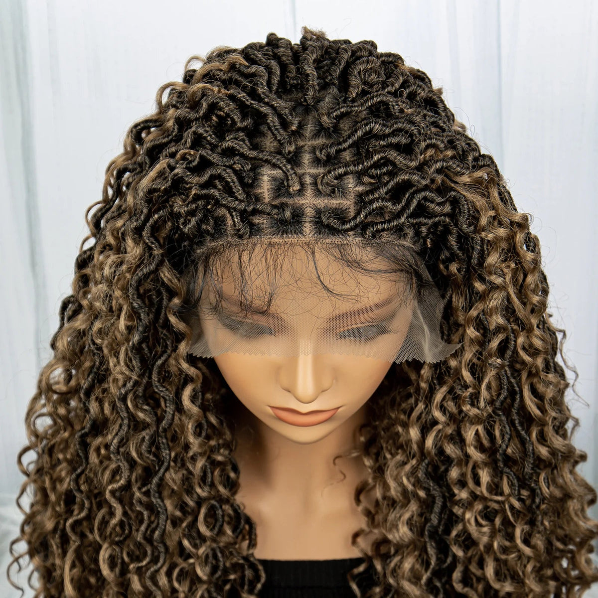 Faux Locs Braided Wigs Synthetic Dreadlock Braided Wigs With Curly Ends 26inch Lace Front Knotless Box Braids Wig with Baby Hair Luxegan