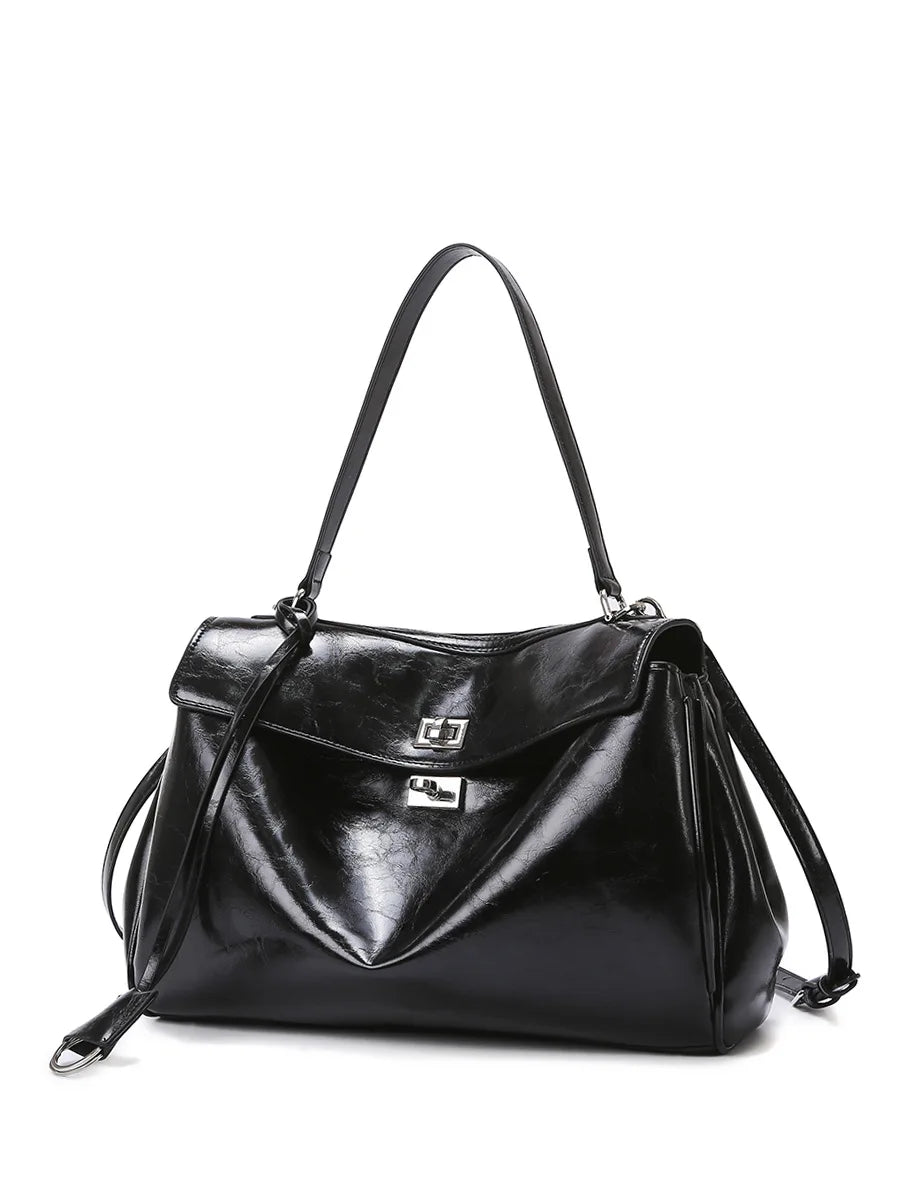 PU Crocodile Pattern Satchel | Soft Vintage Lock Commuter Bag Luxegan