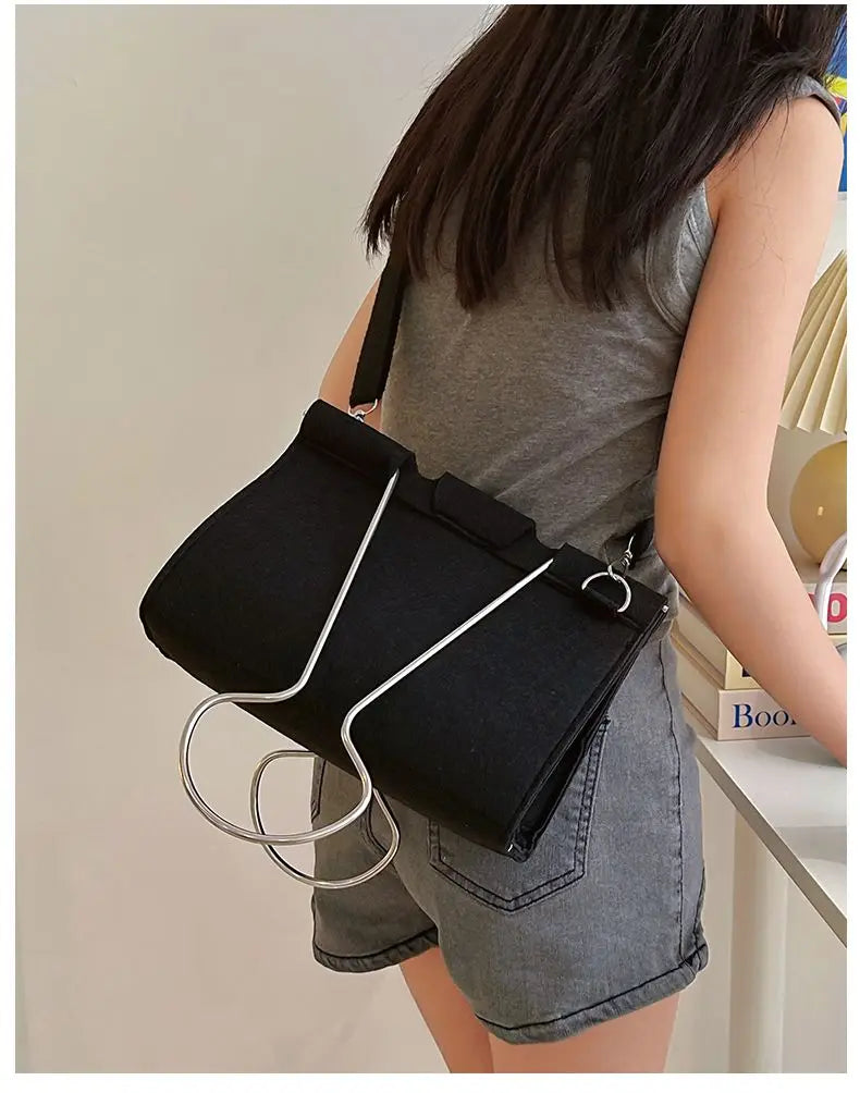 New Fashion Felt High-Capacity Shoulder Bag | Office Lady Women's Casual Handbag with Binder Clip Detail Luxegan