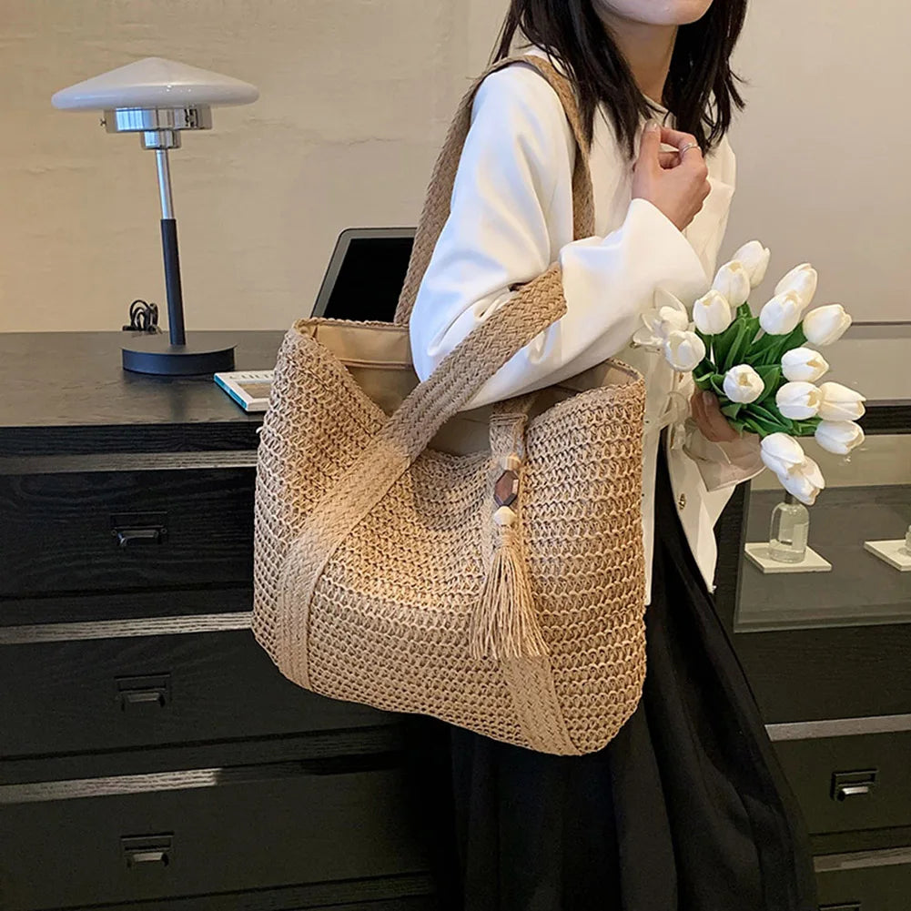 Women's Straw Woven Handbag | Summer Beach Casual Tote Bag & Large Capacity Clutch Luxegan