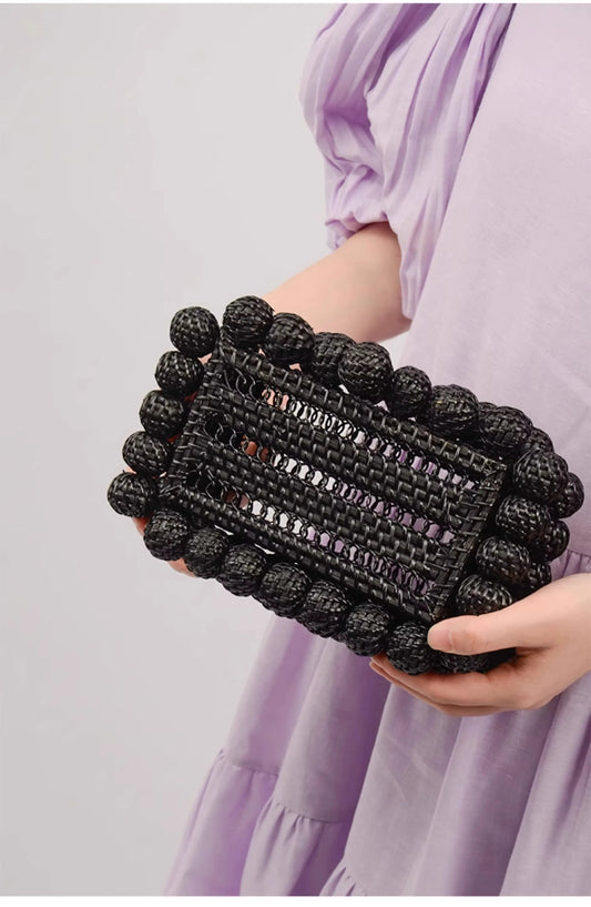 Luxury Rattan Clutch Bag for Women | Designer Wicker Handbag for Summer Beach & Weddings | Elegant Hollow-Out Cane Party Purse | Fashionable Geometric Box Evening Bag Luxegan