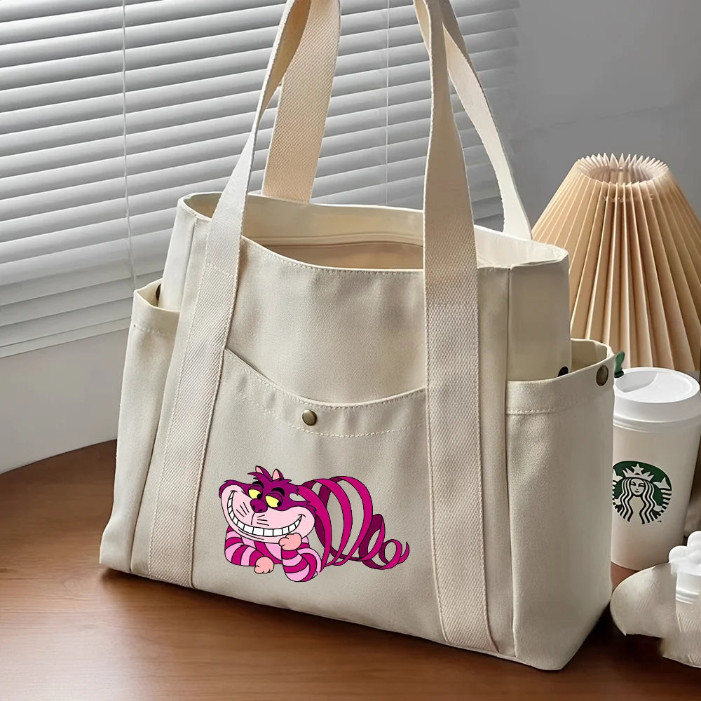 Alice in Wonderland Canvas Tote Bag | Unisex Work Commuter Carrying Bag | College Student Book Shoulder Shopping Bag Luxegan