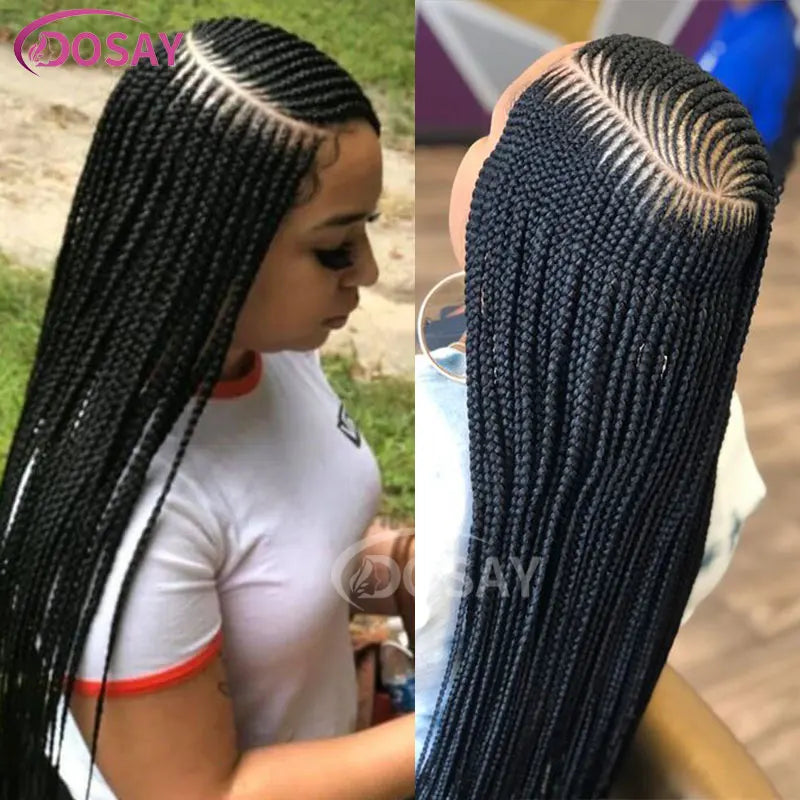 36" Full Lace Frontal Braids Wig Synthetic Side Part Knotless Cornrow Braided Lace Front Wig Twist Braided Faux Locs Braid Wigs Luxegan
