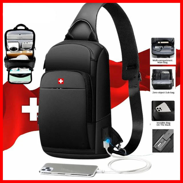 MILITARY Brand Anti-Theft Crossbody Chest Bag | New Men's Waterproof Shoulder Bag | Large Capacity Water-Repellent Travel Pack | Premium Oxford Unisex Flap Sling Bag with Multi-Pocket Interior Luxegan