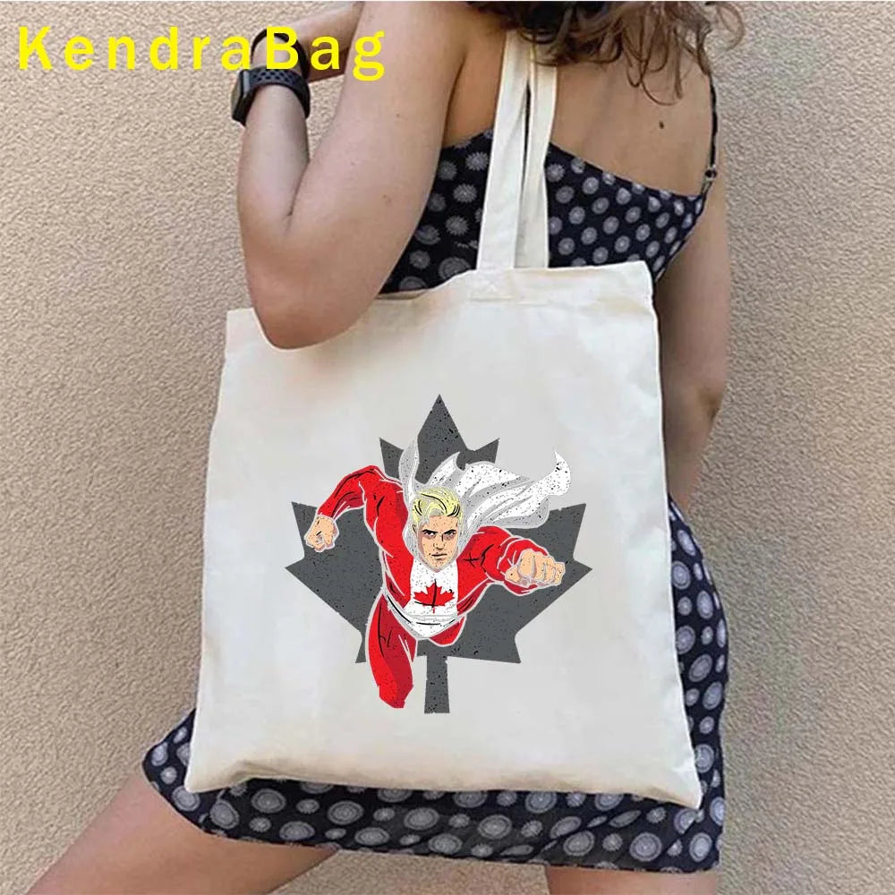 Canadian City Landscape Cotton Canvas Tote Bag | Happy Canada Day Tourist Gift | Reusable Eco-Friendly Shoulder Handbag (Women) Luxegan