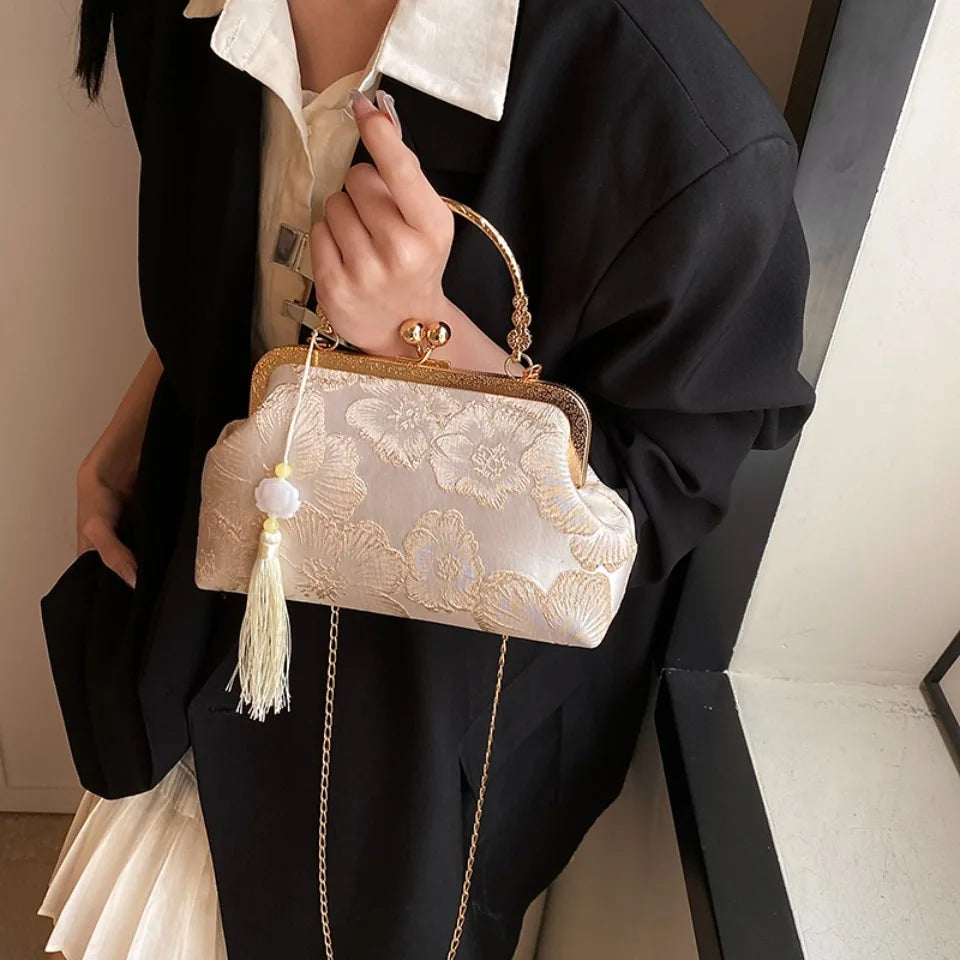 Chinese Style Embroidered Shoulder Bag | Retro Small Square Handbag & Luxury Evening Clutch Luxegan