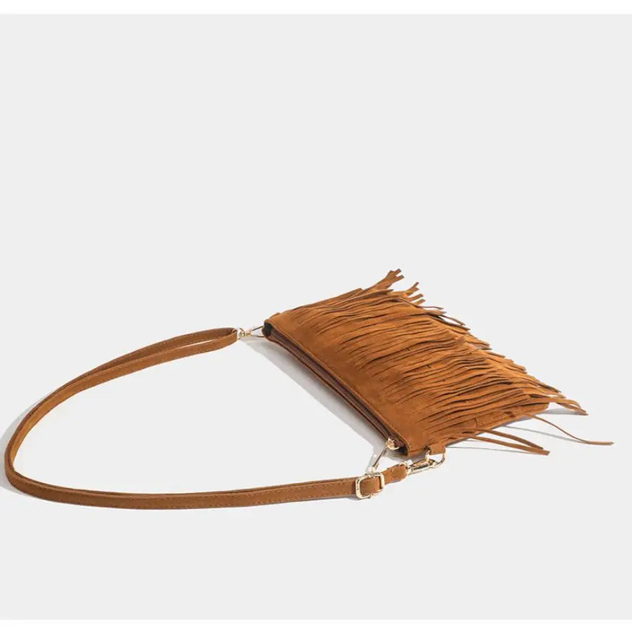 Frosted Tassel Crossbody Bag | Retro Small Square Saddle Bag Luxegan