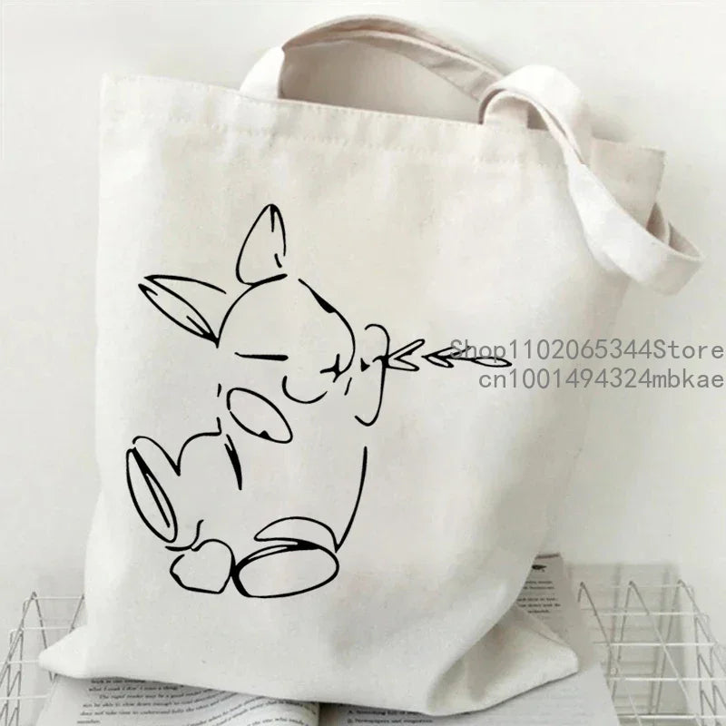Cute Rabbit Pattern Canvas Tote Bag | Unisex Cartoon Bunny Portable Shopping Bag | Fashion Large Capacity Teen Daily Handbags Luxegan