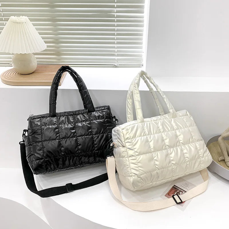 Luxury Space Padded Cotton Handbag | Big Capacity Shoulder Bag & Waterproof Nylon Bag (Travel Down Crossbody Bag Purse Bolsa) Luxegan