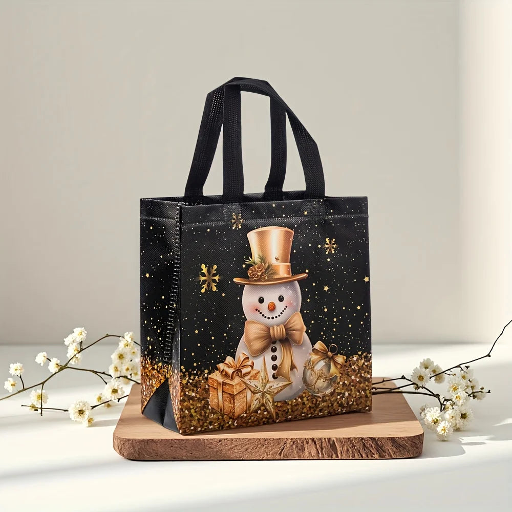 Festive Christmas Nonwoven Gift Bag | Snowman, Tree & Socks Design Tote Bags for Parties & Holiday Gifts Luxegan