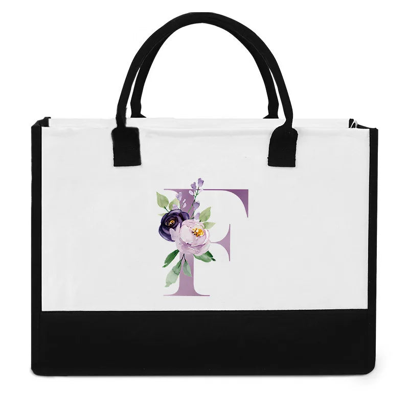Vintage Purple Flower Series Canvas Bag | Large Capacity Reusable Jute Shopping Tote | Fashionable Imitation Sack Handbag & Casual Grocery Organizer (Unisex) Luxegan