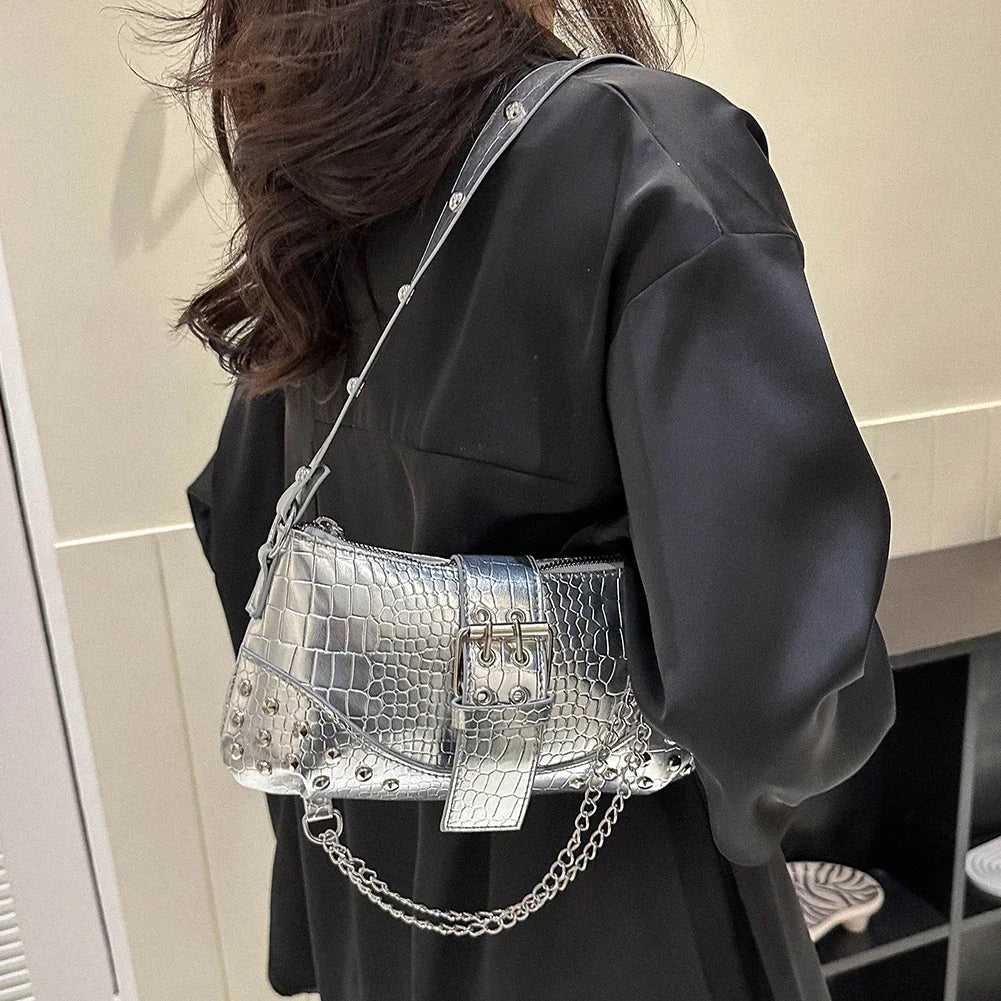 Fashion Women's Shoulder Bag | Y2K Armpit Bag & Luxury Design Pleated Underarm Bag (Solid Color Messenger Purse Hobos Handbags) Luxegan