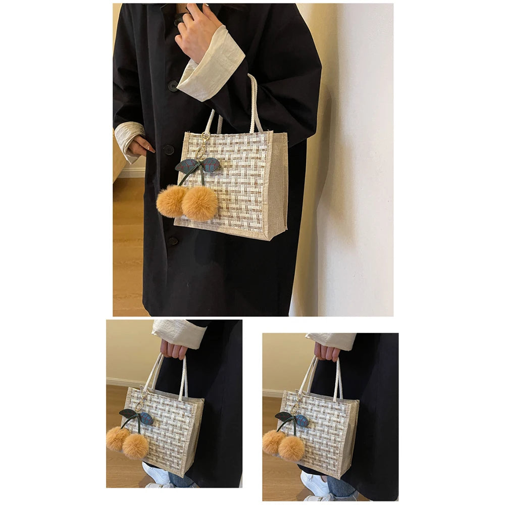 Retro Braided Jute Tote Bag | Large Capacity Shopping & Beach Bag Luxegan