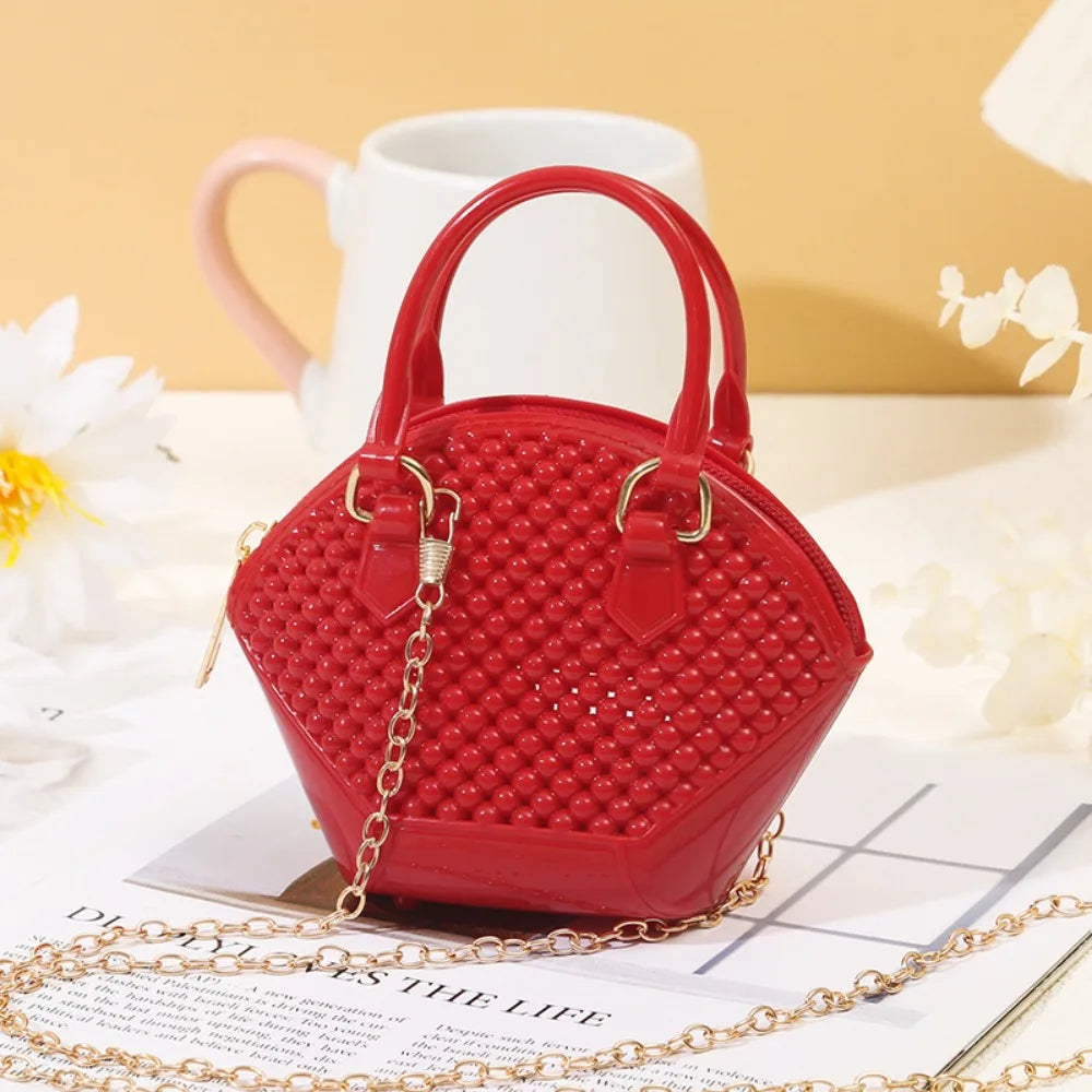 PU Cartoon Hobo Bag | Moderate Hardness Transparent Pearl Shell Crossbody Luxegan