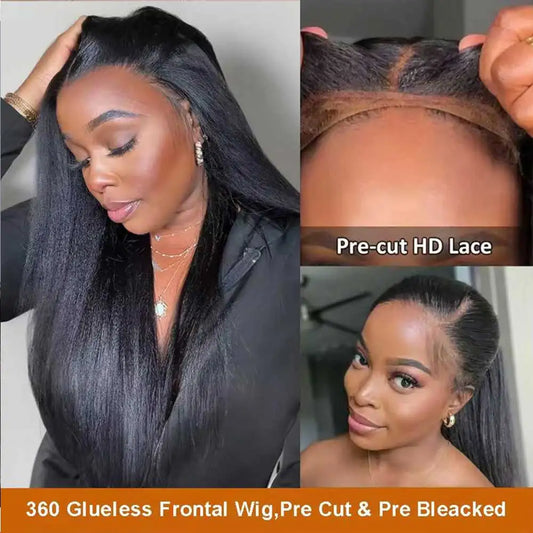 Invisi-Strap 360 HD Glueless Wig | Sophisticated "Yaki Straight" Frontal Silhouette | Elegant 250% Density Kinky Straight Hairpiece | "Dignified" 30-Inch Brazilian Human Hair Wig for Radiant Versatile Styling Luxegan