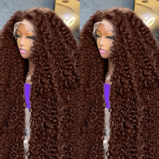 36-Inch Chocolate Brown Deep Wave HD Lace Wig | Sophisticated 250 Density 13x6 & 13x4 Frontal | Elegant "100% Brazilian Remy" Silhouette | "Dignified" Pre-Plucked Free Part Human Hair for Radiant Versatile Styling Luxegan