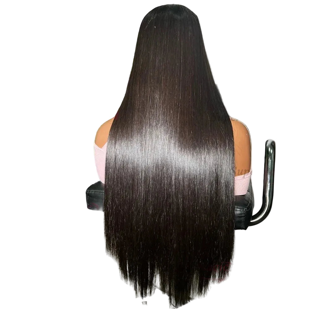 Raw Indian Bone Straight Human Hair Wig | Sophisticated 4x4 Lace Closure Middle Part | Elegant "Brazilian Virgin" 30–32 Inch Length | "Dignified" Glueless Wear-and-Go Wig with Bangs for Radiant Versatile Styling Luxegan