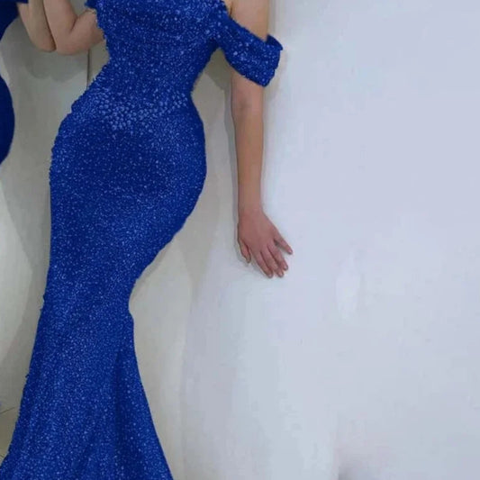 Gorgeous Pearl & Sequined Mermaid Prom Dress | Strapless Sweetheart Hollow Gown | Off-The-Shoulder Backless Floor-Length Formal Evening Gown Luxegan
