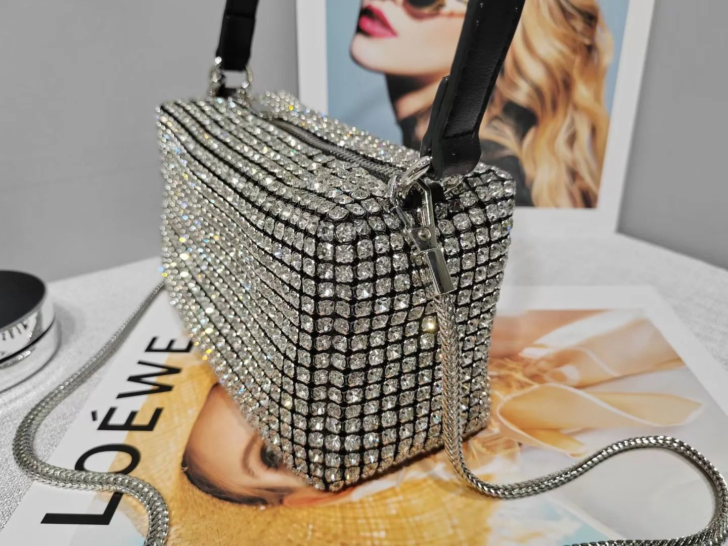 Super A Rhinestone Light Luxury Bag | Women's Summer High-End Texture Messenger & Portable Dinner Bag (Shiny Full Diamond Crossbody) Luxegan