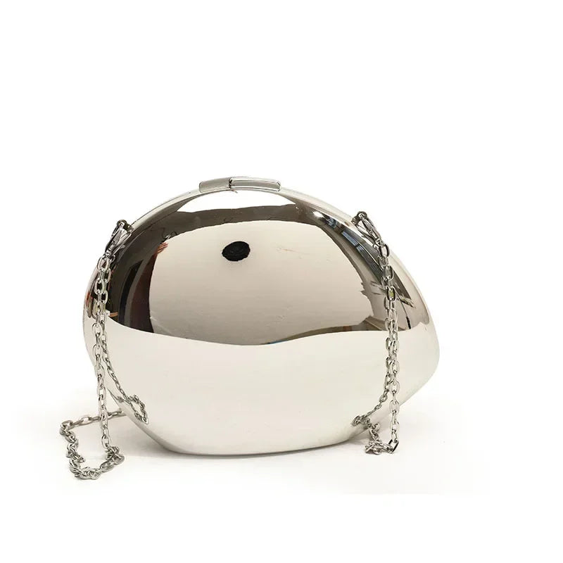 Designer Acrylic Shell Shape Clutch Bag | Gold Silver Women's Evening Party Bag (Cute Shiny Metal Shoulder & Crossbody Purse) Luxegan