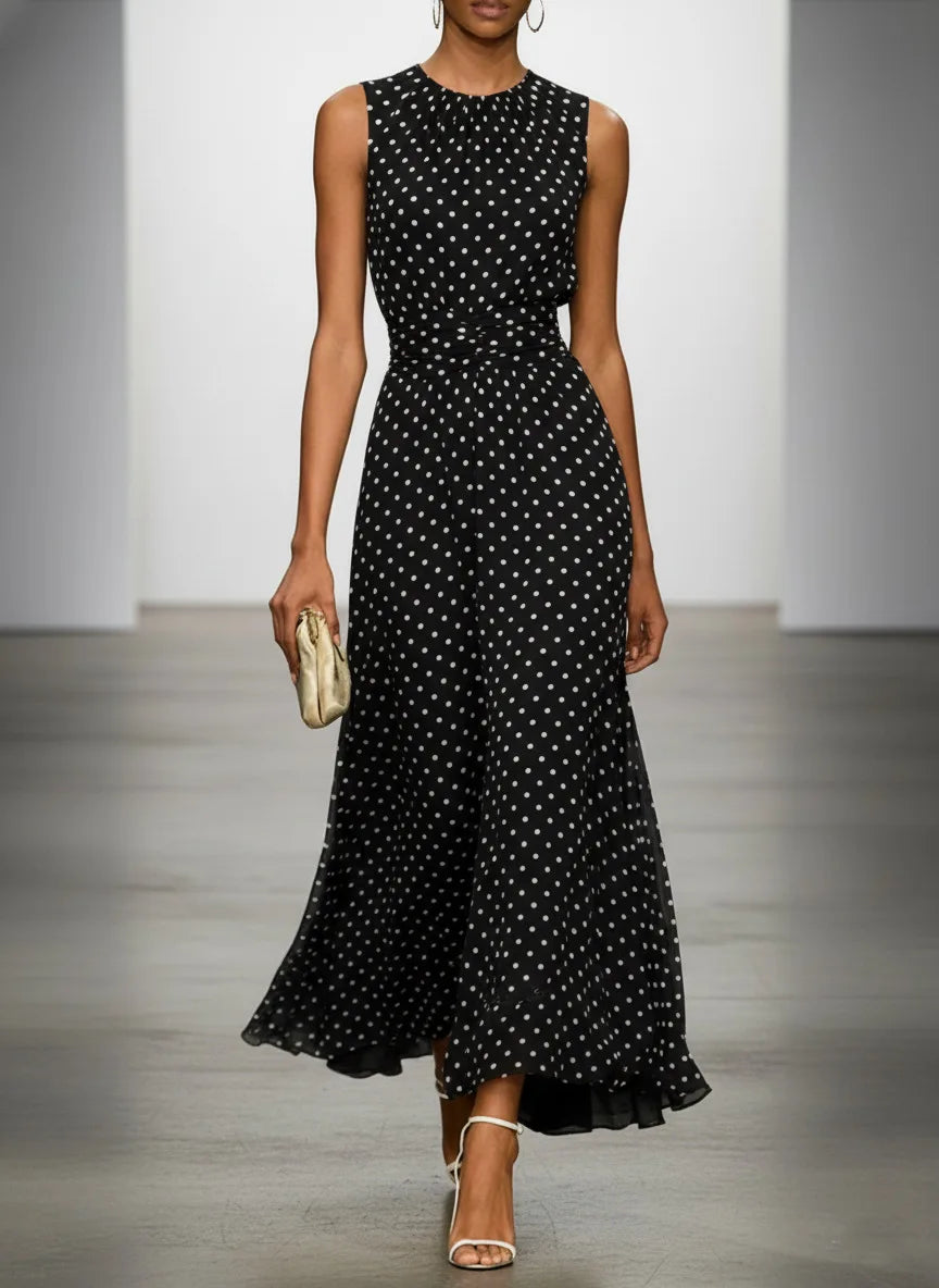 Women's Sleeveless Polka Dot Maxi Dress Luxegan