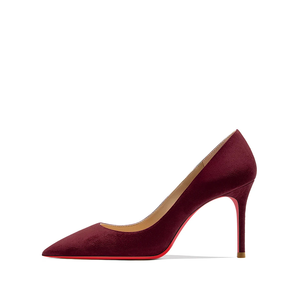 Autumn Suede Stiletto Pumps | Sophisticated Red Shiny Bottom High Heels | Elegant "Flannel" Pointed Toe Wedding Shoes | "Dignified" Shallow Mouth Fashionable Temperament Footwear for Radiant Versatile Styling Luxegan