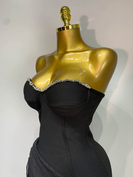 Strapless Ruffle Tassel Bandage Knit Sheath Mini Dress | Sexy Club Nightclub Party Cocktail Dress Luxegan