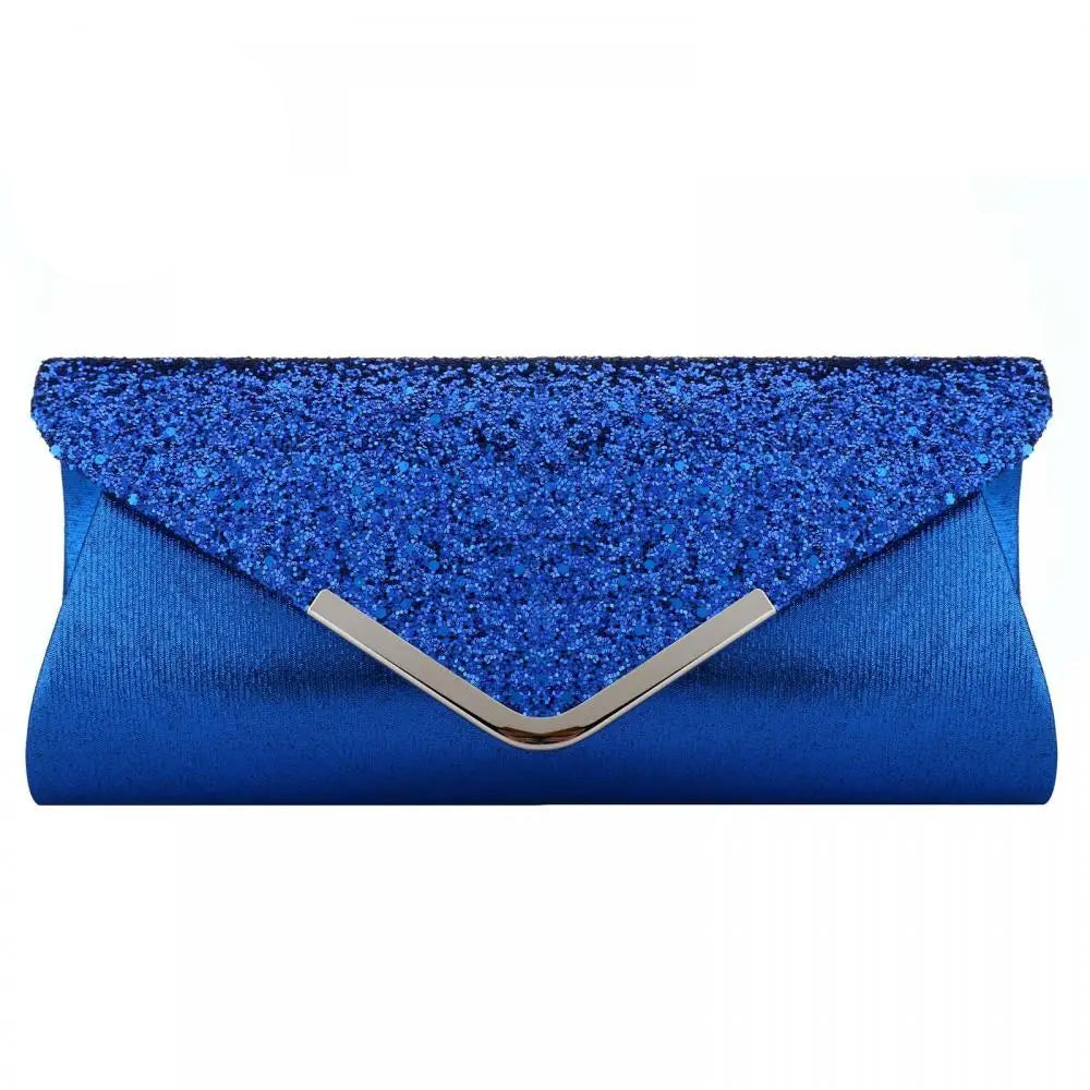 PU Leather Sequined Envelope Clutch | Royal Blue Luxury Designer Evening Bag Luxegan