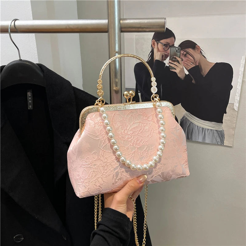 Vintage Classic Lace Bag | Pearl Evening Bags, Wedding Shell Lock Bags & Women's Handbags Luxegan