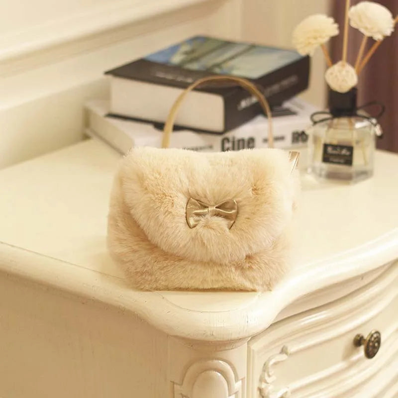 Children's Winter Plush Faux Fur Shoulder Bag | Princess Girl’s Soft Messenger Bag | Kids' Fashion Animal Print Handbag | Cozy Cotton-Lined Mini Backpack & Coin Purse Luxegan