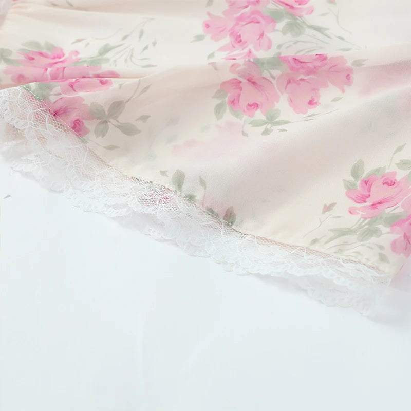 Flutter Sleeves Slim Long Dress Women Casual Pleated Deep V-neck Floral Print High Waist Dresses 2026 Lady Summer Holiday Wear