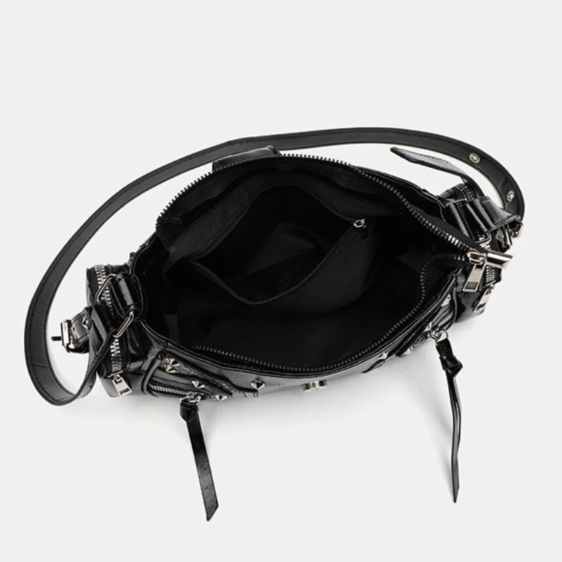 Women’s Y2K Punk Vintage Shoulder Purse | Gothic Black PU Leather Rivet Handbag | Luxury Spiked Crossbody &