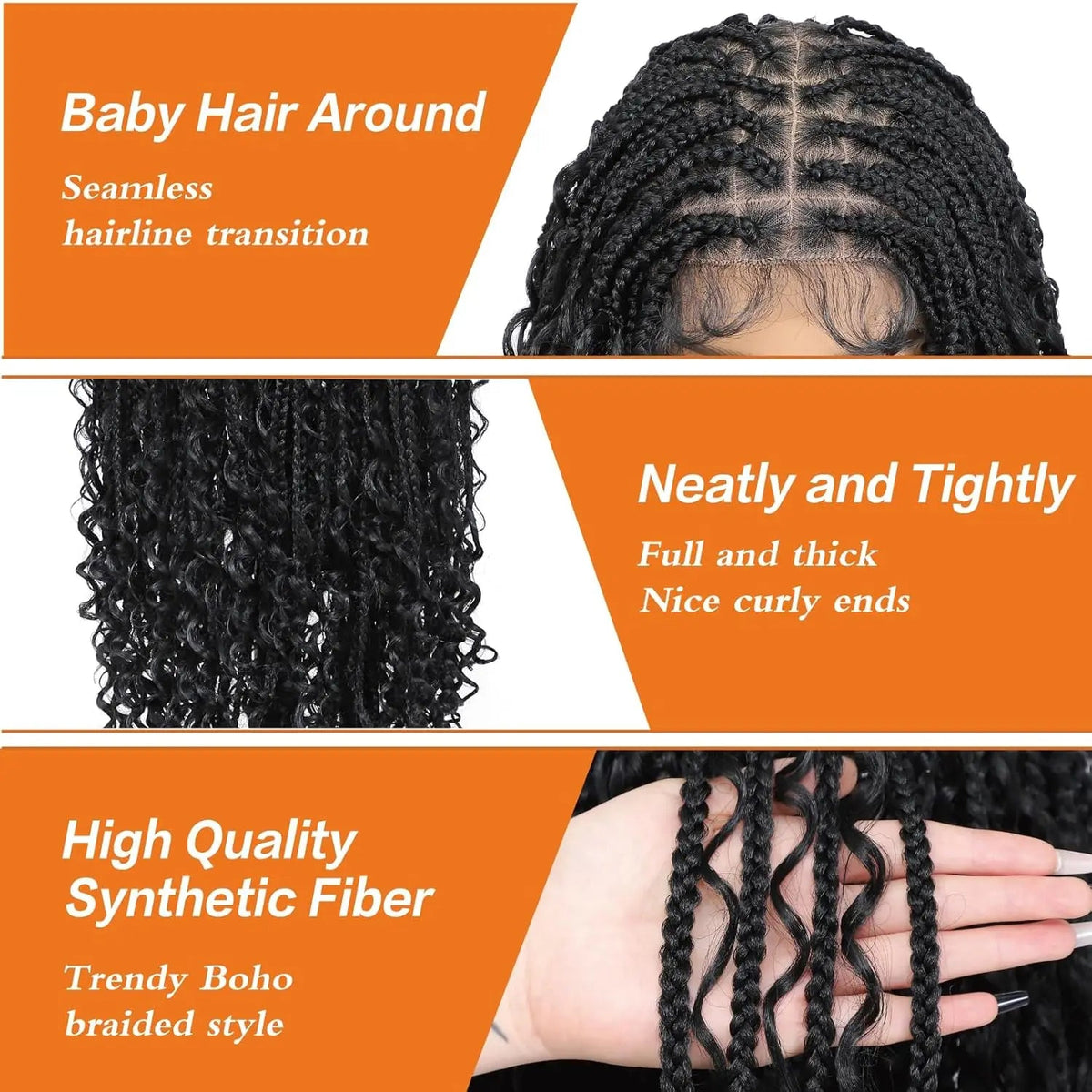 Synthetic 36" Bohemian Braided Wigs Boho Box Braid Wigs for Black Women Twisted Braids Full Lace Braided Wigs with Baby Hair Luxegan