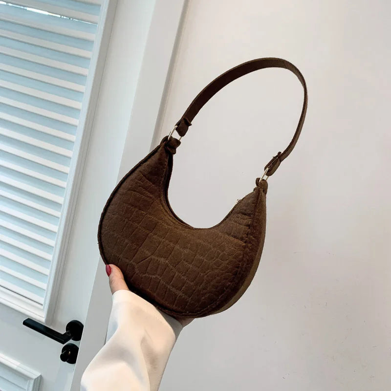 Felt Stone Pattern Shoulder Bag | Casual Crescent & Armpit Bag Luxegan