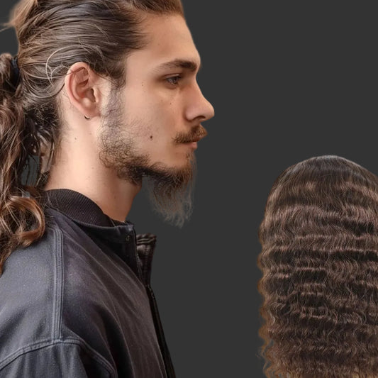 Long Curly Men's Toupee | Durable Mono Lace with PU Base Human Hair Wig | Premium Remy Hair Men's Capillary Prosthesis | Comfortable 8"x10" Breathable Hair Replacement System Luxegan