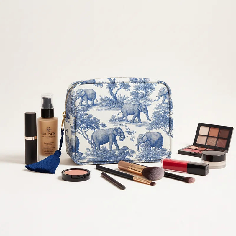 Custom Canvas Print Ladies' Cosmetic Bag | Portable Travel Makeup Storage Pouch | Daily Use Large Capacity Canvas Clutch for Women Luxegan